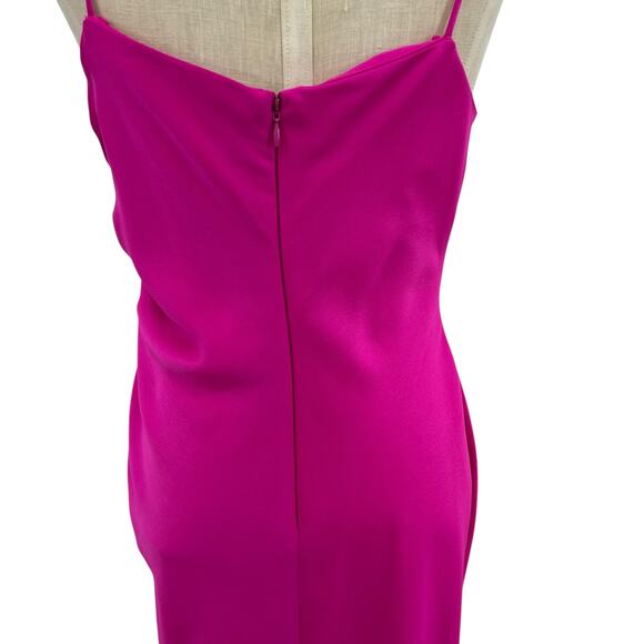 Bhldn Jennings Satin Dress Cowl-Neck‎ Ruched Side-Slit Satin Gown Fuchsia Size 4 - Picture 11 of 16